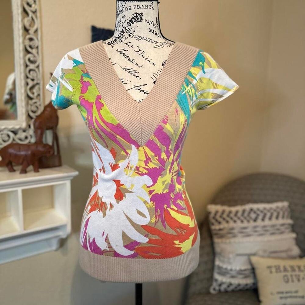 Cache y2k multicolored floral print sweater - size XS